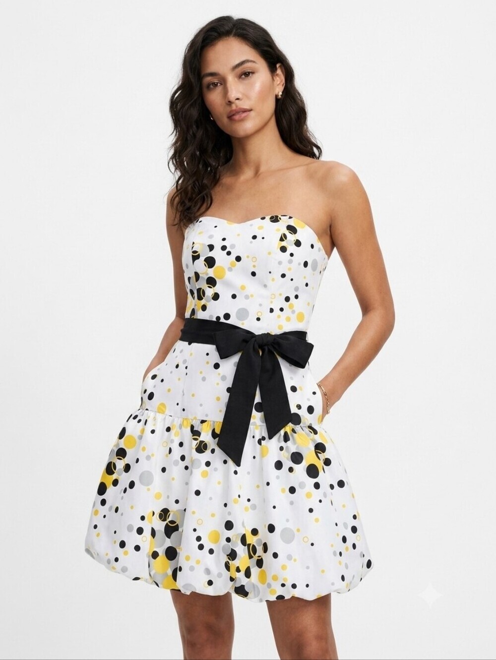Jessica McClintock For Gunne Sax Strapless Dress Polka Dots Vtg Bubble Hem Sz XS